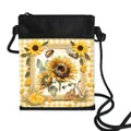 Mini crossbody phone bag with sunflower and bee illustration on yellow checkered base - 06-Sunflower Bee Bike Grid Style
