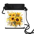 Crossbody phone bag with sunflower print, zipper closure and black nylon shoulder strap - 15-Hand-painted Sunflower Black Style