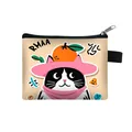 Canvas portemonnee met schattige kattenillustratie en polsbandje in beige kleur - Koe Kat Met Roze Hoed Patroon (01)