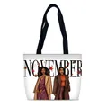 Bolso tote de lona blanca con ilustración otoñal de noviembre y asas de color negro - Tema de Otoño de Noviembre (08)