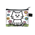 Schattige witte kattenportemonnee met bloemenpatroon en stevige ritssluiting - Witte Kat Met Kleine Bloemen Patroon (02)