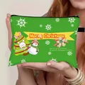 Groene canvas kerst make-up tas met feestelijke illustraties en een handige ritssluiting - Groene Kerstboom Konijn (04)