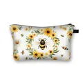 Floral sunflower makeup bag featuring a cute bee print and convenient black side handle - Bee Pastoral Art Sunflower