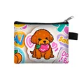 Schattig cartoon puppy print portemonnee met rits en zwarte polsband handvat - Bruine Teddyhond Patroon (03)