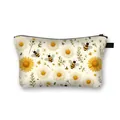 Daisy and bee print trapezoid cosmetic bag with black zipper and lanyard loop - Daisy and Bee Trapezoid Design
