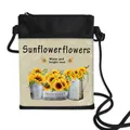 Crossbody phone bag with sunflower print, beige canvas and black strap detail - 03-Sunflower Potted Style