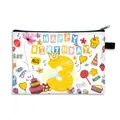 Floral canvas makeup bag with Happy Birthday design and yellow number 3 graphic - Number 3 (03)