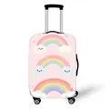 Pink elastic luggage cover with cartoon rainbow and smiling cloud patterns - Size S (18-21 Inch) / Smiley Cloud Rainbow (05)