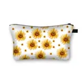 Floral sunflower makeup bag with black zipper and handle in white pouch style - Full Print Sunflower Pastoral Style