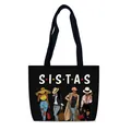 Bolso tote de lona negra con ilustración de moda SISTAS y diseño de gran capacidad - Estilo Friends Sistas (12)