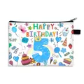 Borsa da trucco per compleanno con motivi colorati e numero 5 blu su tela bianca - Numero 5 (05)