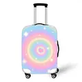Elastic suitcase cover with pastel rainbow concentric circles and a pink heart design - Size S (18-21 Inch) / Rainbow Heart (07)