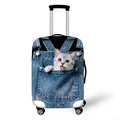 Elastic suitcase cover with 3D cat denim pocket print for luggage protection - Size S (18-20 Inch) / Cat Sticking Tongue Out Pattern (02)