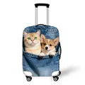 Elastic luggage cover with blue denim print and cute cat and dog pocket graphics - Cat and Corgi Pattern (05)