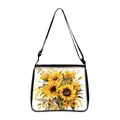 Sunflower and bee print white tote bag with adjustable black shoulder strap - Watercolor Sunflower Bouquet Style (15)