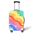 Rainbow wave pattern suitcase cover with white daisy prints on elastic fabric - Size S (18-21 Inch) / Rainbow Daisy (08)
