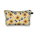 Sunflower pattern canvas makeup bag with yellow floral print and black zipper - Bright Yellow Sunflower with Dark Blue Leaves