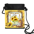 Black sunflower and honey bee crossbody phone bag for women with yellow Hello floral print - 09-Sunflower Bee Hello Letter Style