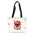 Detail of cute cartoon apple print on large capacity off-white canvas tote bag - Red Apple Animal