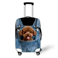 Black elastic suitcase cover with creative 3D brown teddy dog in denim pocket print - Size S (18-20 Inch) / Teddy Dog Pattern (01)