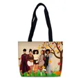 Bolso tote de lona con ilustración otoñal de cinco mujeres y estampado de arce - Tema de Cosecha de Otoño (15)