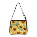 Canvas tote bag with yellow sunflower and bee print featuring adjustable black strap - Watercolor Sunflower Leaves Style (16)