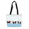 Cute cartoon black cat striped canvas tote bag with large capacity for daily shopping - Blue Stripe Cat
