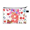 Borsa per trucco bianca Buon Compleanno con graffiti numero 9 e motivi floreali - Numero 9 (09)