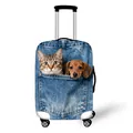 Elastic luggage cover featuring denim texture print with a cute cat and dog pocket design - Size S (18-20 Inch) / Cat and Dog Combo Pattern (03)