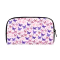 Roze lange damesportemonnee met vlinderprint, ritssluiting en zwarte bies afwerking - Roze Vlinder