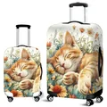 Funny orange cat sleeping in flowers suitcase cover with elastic dustproof protection - Orange Cat in Daisies (05)