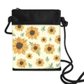 Crossbody phone bag in black featuring a vibrant sunflower and green leaf print - 14-Sunflower Green Leaf Color Block Style