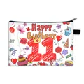 Pochette trucchi in tela pieghevole con design colorato torta e fiori 11° compleanno - Numero 11 (11)