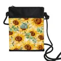 Crossbody sunflower and bee phone bag with black fabric and durable rope strap - 16-Watercolor Sunflower Classic Style