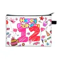 Borsa cosmetica bianca con numero 12 rosa e vivace motivo a tema compleanno - Numero 12 (12)