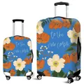Floral luggage cover with To the New Couple print on elastic blue fabric for travel - S / Wedding Blue Floral