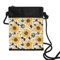 Sunflower and bee crossbody phone bag in beige with black strap and zipper closure - 17-Sunflower Dark Blue Leaf White Style