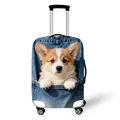 Elastic luggage cover featuring a 3D corgi puppy in denim pocket print design - Corgi Pattern (06)