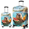 Close-up of cute capybara summer print on durable thickened elastic luggage cover - Summer Pool Capybara (06)