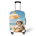 Elastic luggage cover featuring a summer beach dog design on white background - Size S (18-20 Inch) / Shih Tzu Style (01)