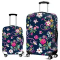 Floral butterfly print suitcase cover in navy blue elastic fabric for travel protection - S / Butterfly Navy Floral
