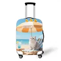 Elastic luggage cover with cat beach print on striped suitcase with sun umbrella - Size S (18-20 Inch) / Ragdoll Cat Style (02)