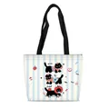 Blue striped canvas tote bag with cute cartoon cats and comfortable black handles - Blue Stripe Multiple Cats