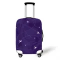 Elastic deep purple luggage cover with white airplane pattern on silver travel suitcase - S (18-20 Inch) / Deep Purple Style (02)