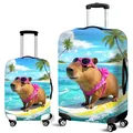 Elastic luggage cover with surfing capybara print and tropical beach scene protection - S (18-20 Inch) / Tropical Surfing Capybara (02)