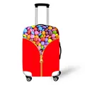 Red elastic luggage cover featuring creative 3D candy print and large golden zipper design - Red Candy Print