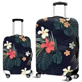 Tropical floral luggage covers with red hibiscus and palm leaves in two sizes - S / Dark Tropical Leaf
