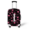 Elastic luggage cover with black background featuring pink hearts and I Love print design - Pink Heart Style Letter I (09)