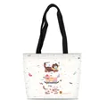 Cute white canvas tote bag with puppy cartoon print and black handles for daily use - White Puppy Pattern