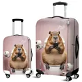 Elastic suitcase cover with funny capybara pattern sitting on a toilet on pink tiles - S (18-20 Inch) / Funny Bathroom Capybara (03)
